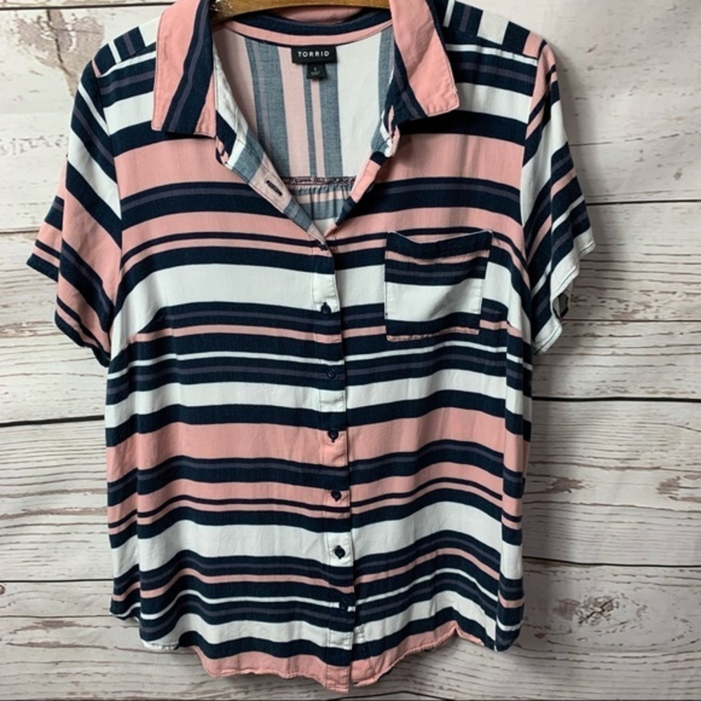 Torrid Stripe Challis Button Down Top - image 2